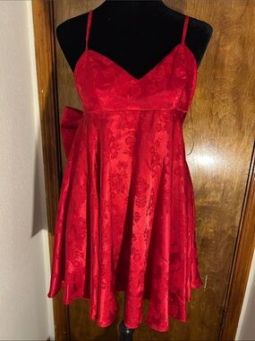 Red Floral Jacquard Spaghetti Strap Dress